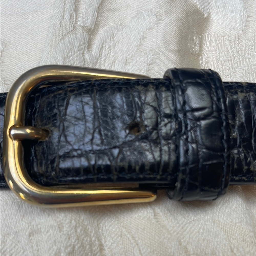Barry's 1890 Black Embossed Leather Belt with Gold Tone Buckle